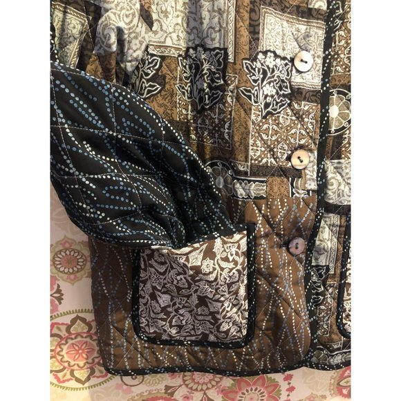 KOOS of Course Sz L Reversible Quilted Abstract Lightweight Silk Jacket - Picture 4 of 8